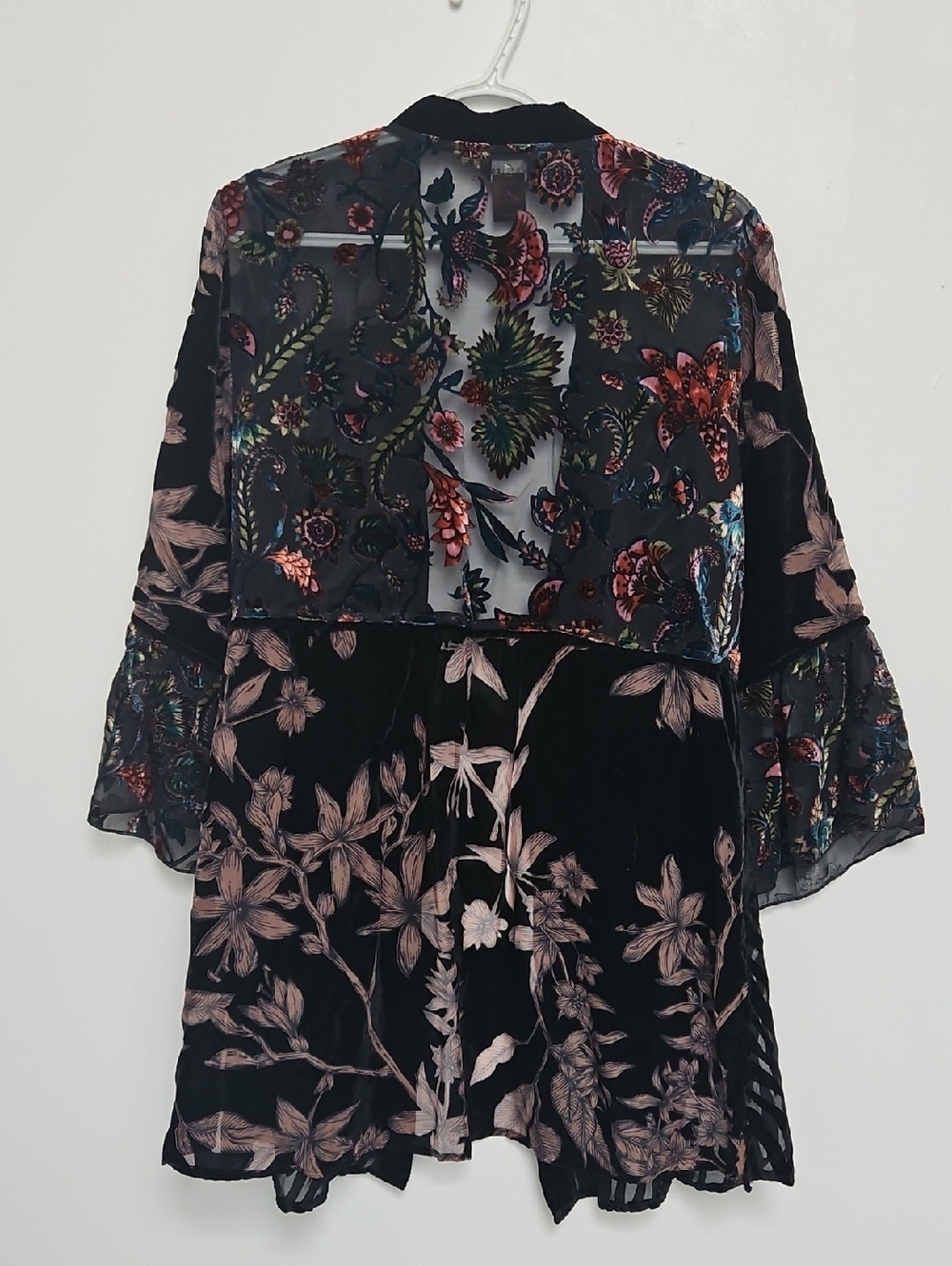 Multiples Burnout Velvet Jacket Womens Sz L Black Flared Kimono Floral NWT - Picture 7 of 11